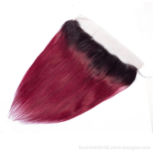 Cheap 1B Burgundy Straight Brazilian Hair Weave Bundles With Frontal Closure